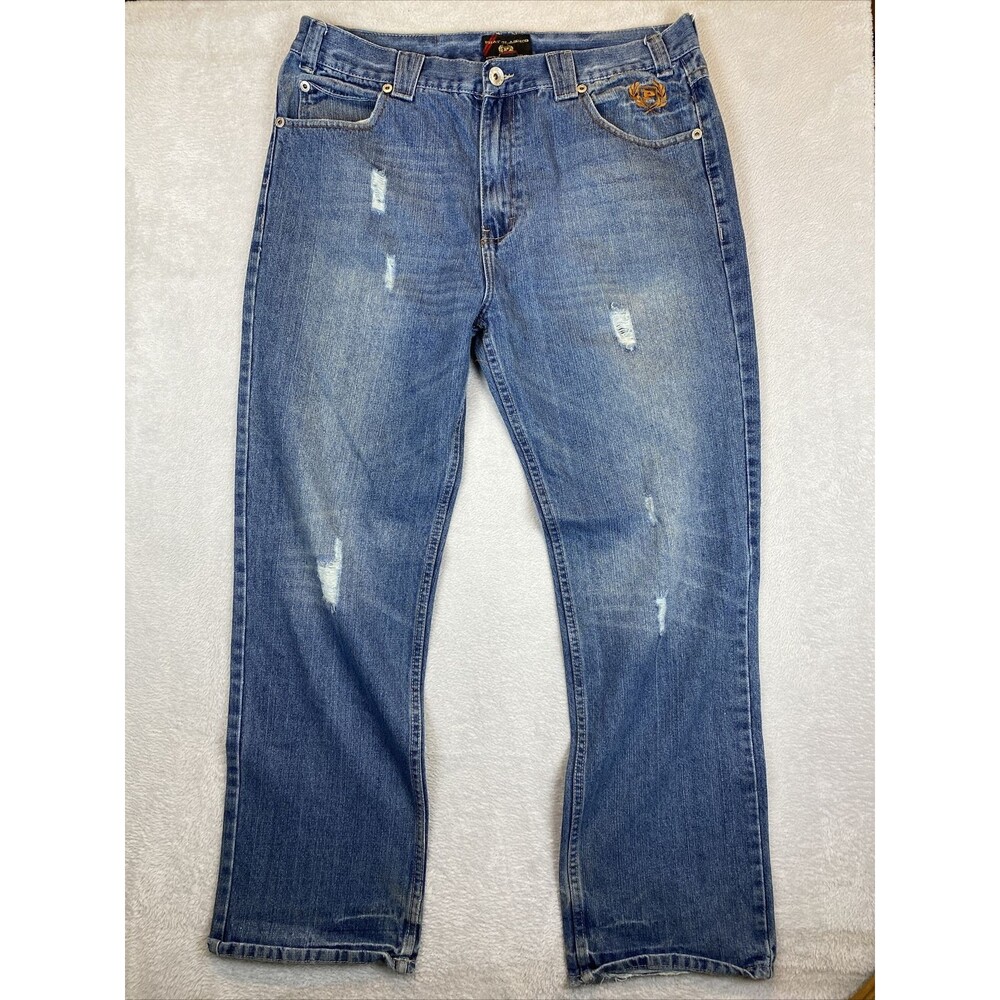 Phat Farm Classics Baggy Wide Leg Jeans Mens 38x34 Hip Hop Skater Y2K Distressed